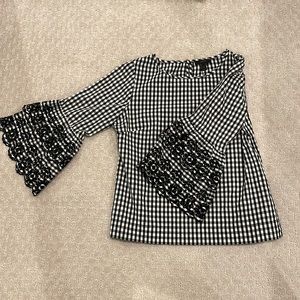 J.Crew black and white gingham top with embroidered detail, size 4.